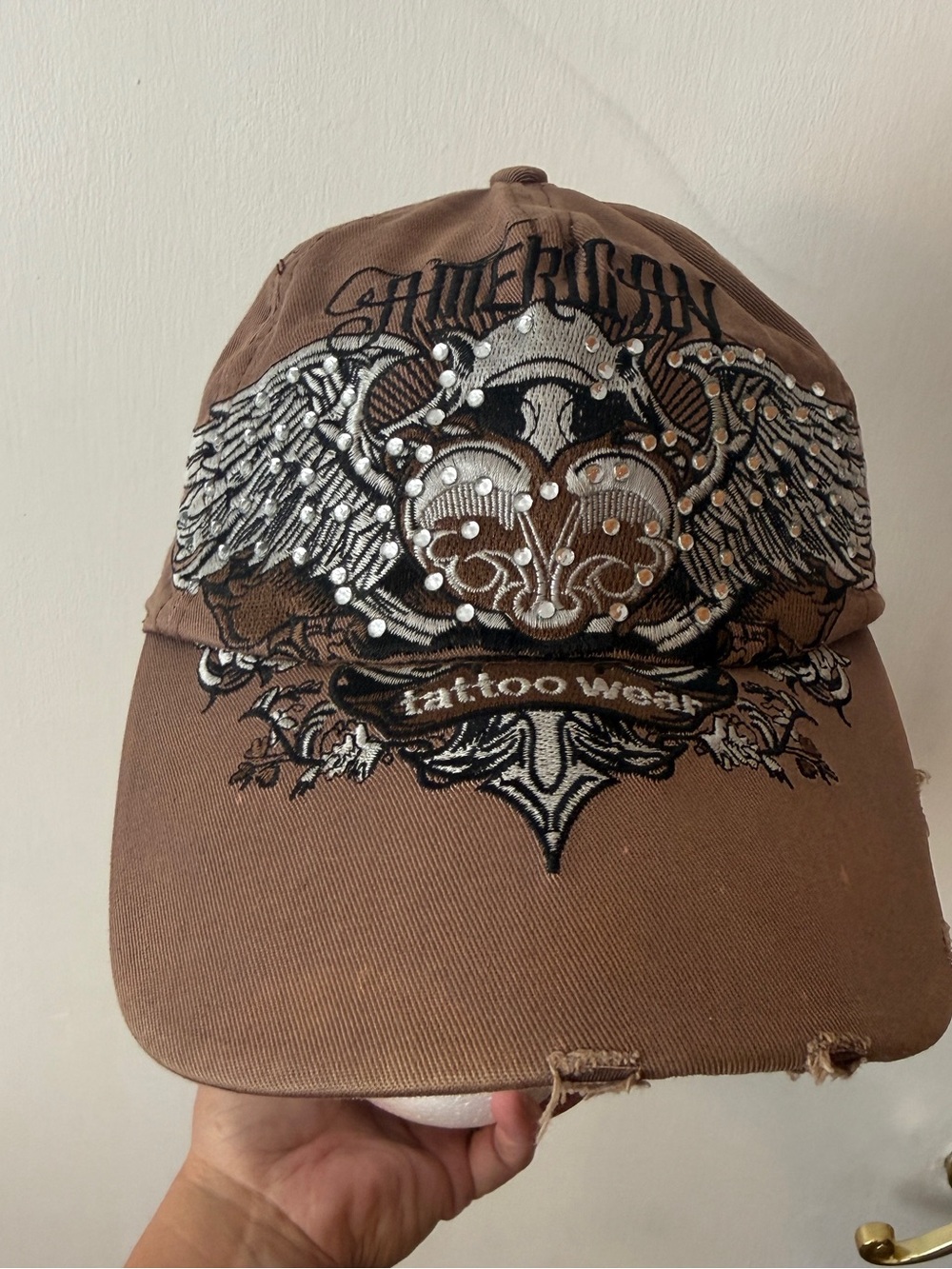 American Tattoo Wear Y2K Brown Bling Womens Hat Adjustable